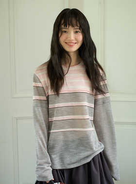 aww 防晒假两件·撞色拼接罩衫长袖圆领薄款宽松T恤防紫外线