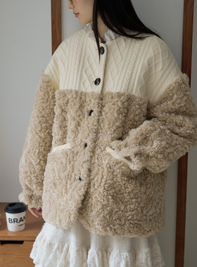 aww 小猫绒感·宽松拼接毛绒夹棉外套拼色休闲慵懒感厚外衣2025冬