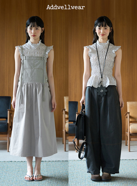 aww 私服力推·无袖轻薄打揽日系T恤纯色木耳边收腰短上衣