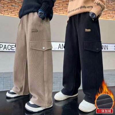 男童加绒直筒裤子冬款灯芯绒裤