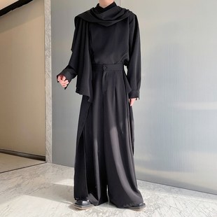 山本耀司风立体裁剪飘带设t计感阔腿裤男坠垂感拖地长裤西裤宽松