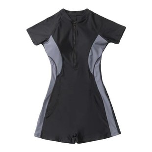 连体泳衣女d款平角拼色高级感2025新款运动竞速显瘦保守游泳馆