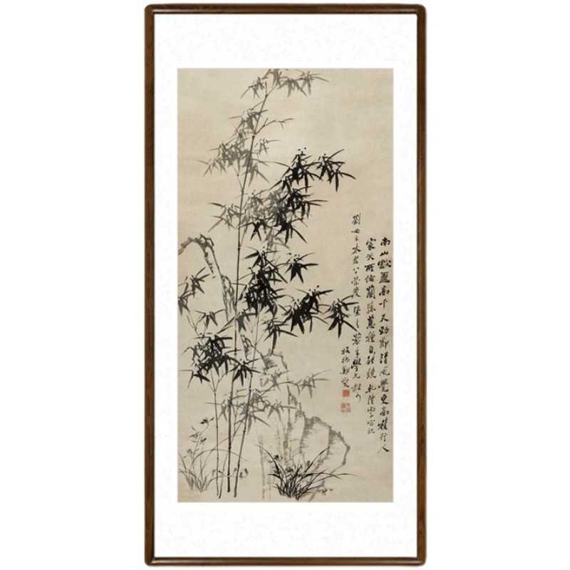 郑板桥竹石兰蕙图国画竹子写意z水墨画中式客厅装饰画玄关竖版挂