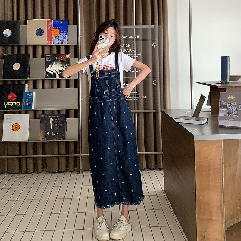 彩色波点牛仔背带裙女2025夏季C新款学院风超好看小个子减龄两件