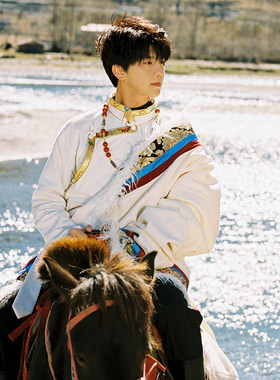 星汉藏族服装男 藏袍秋冬款 白色西藏服饰藏式民族.风旅拍藏