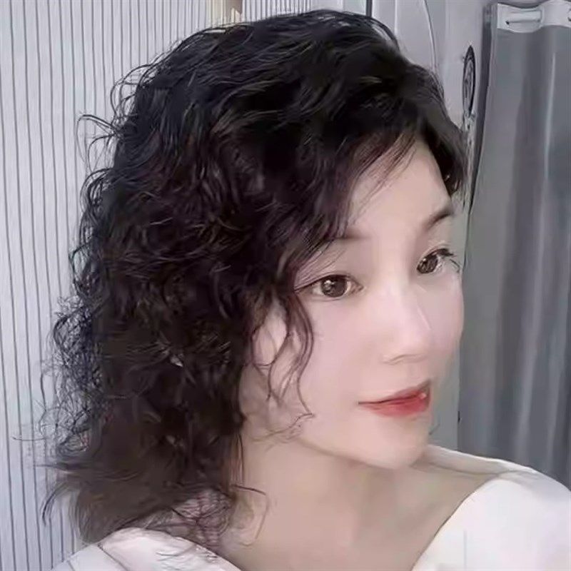 头顶补发片女遮一片式假发烫头递针手织增厚M发量遮盖白发无痕卷