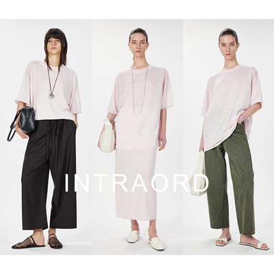 INTRAORD 强推B备 轻透柔糯UPW亚麻卷边针织中袖套衫茧型半裙套装