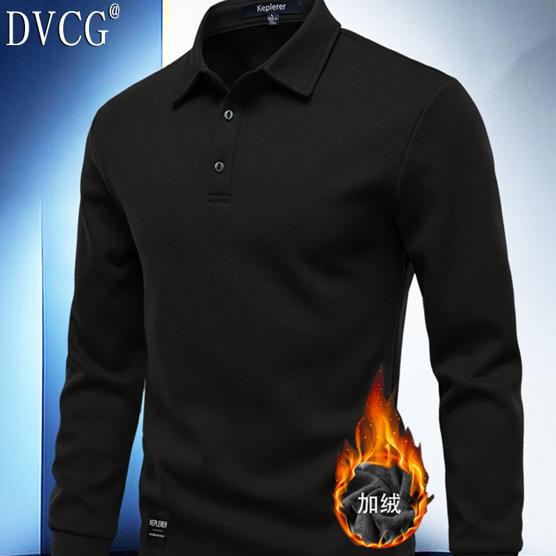 加绒加厚高端男士卫衣秋冬季polo衫翻领长袖外套美式上衣打底衫男