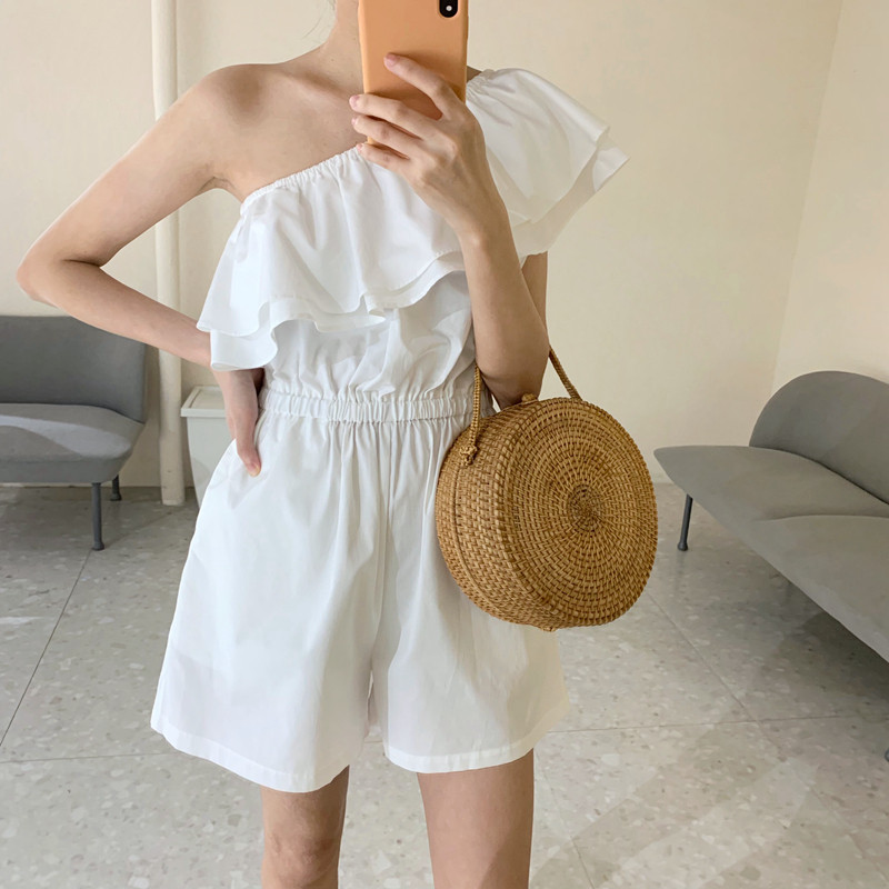 抹胸连体裤女 阔腿2021新款斜肩度假裤裹胸连衣T裤女秋小个子气质