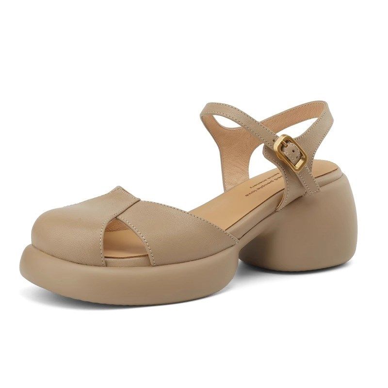 手工制作高跟凉鞋女夏季202x5新款软皮软底包头镂空休闲松糕厚底,女鞋,罗马凉鞋,淘宝优惠券,粉丝福利购,淘宝优惠卷