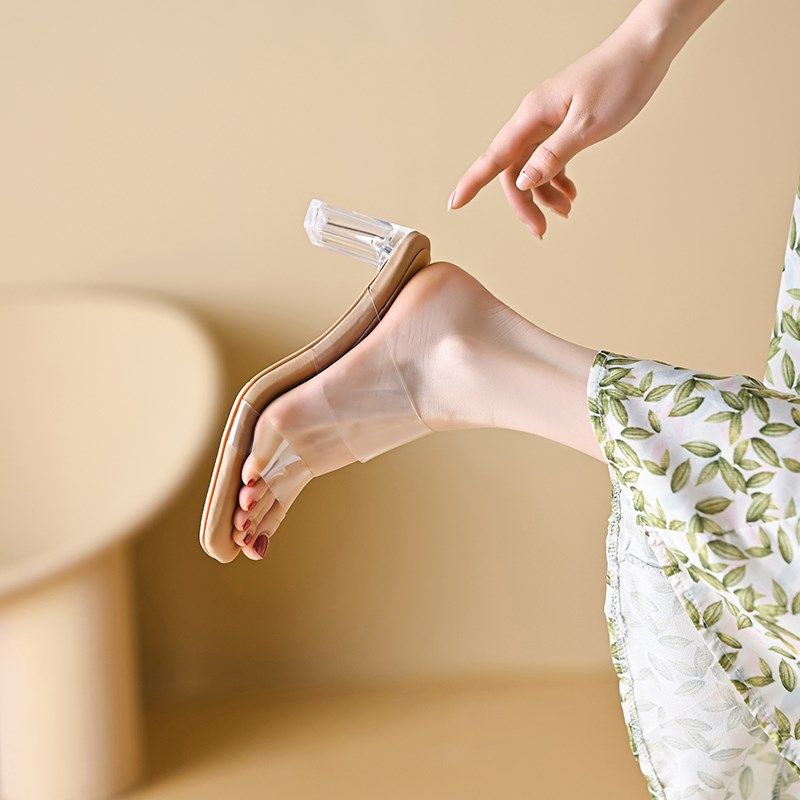 透明凉鞋女夏季新款小个子不累脚B高跟鞋踩屎感水晶凉拖鞋外穿大,女鞋,罗马凉鞋,淘宝优惠券,粉丝福利购,淘宝优惠卷