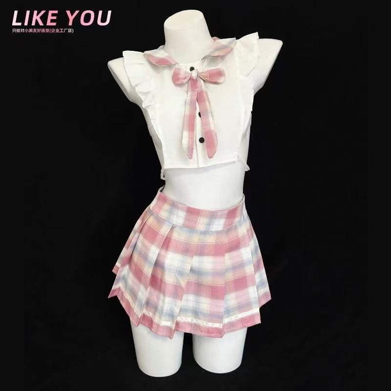 Like You小胸性感纯欲学院风蝴蝶结百褶裙JK制服内衣纯欲qqny套装