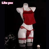 套装 Like You火辣性感诱惑古风肚兜三点式 薄挂脖qqny内衣战袍制服