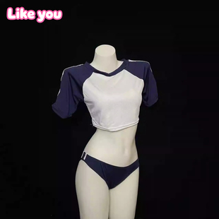 Like You日系清纯御姐风qqny蓝白色学生装泳衣可爱风清纯套装泳装