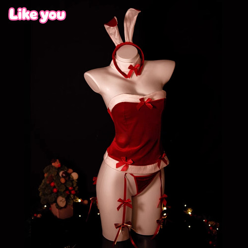 Like You免脱圣诞兔女郎性感抹胸连体衣内衣丝绒制服套装qqny新年