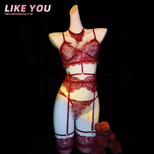 Like qqny内衣诱惑睡衣红色 You小胸性感女纯欲风蕾丝吊带睡裙套装