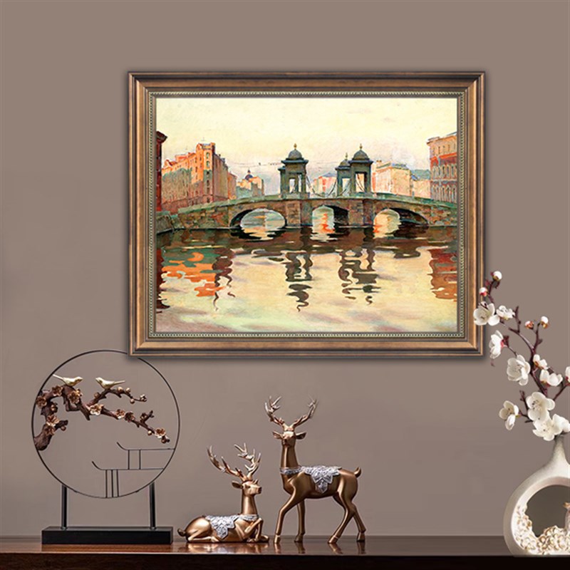 欧式建筑复古风景装饰画书房美式客厅仿油画餐厅挂画走廊过道壁画图片