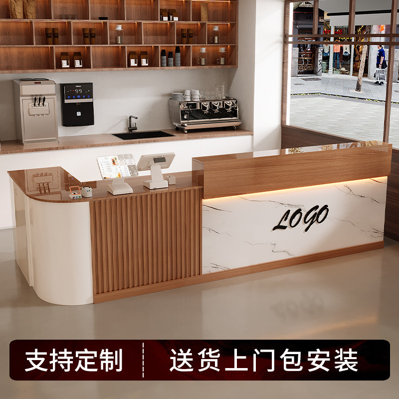 转角吧台收银柜台定制餐饮商用咖啡奶茶店水吧工作台新款前台接待