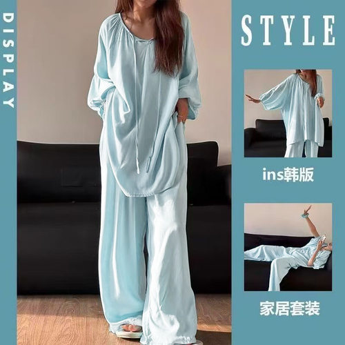 法式大码棉绸睡衣女款春秋宽松