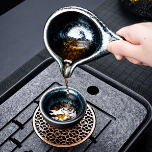 家用建窑功夫茶杯自动石磨懒人泡茶器壶高端奢华 建盏茶具套装
