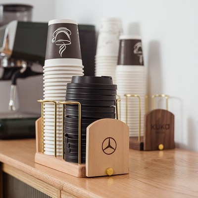 黄铜实木纸杯架取杯架桌面置物架收纳水杯一次性杯子取杯器高级感