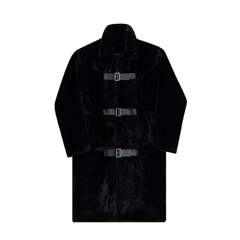 冬装高级感皮袢扣设计加厚毛绒保暖环保皮草男中长款炸街大衣外套