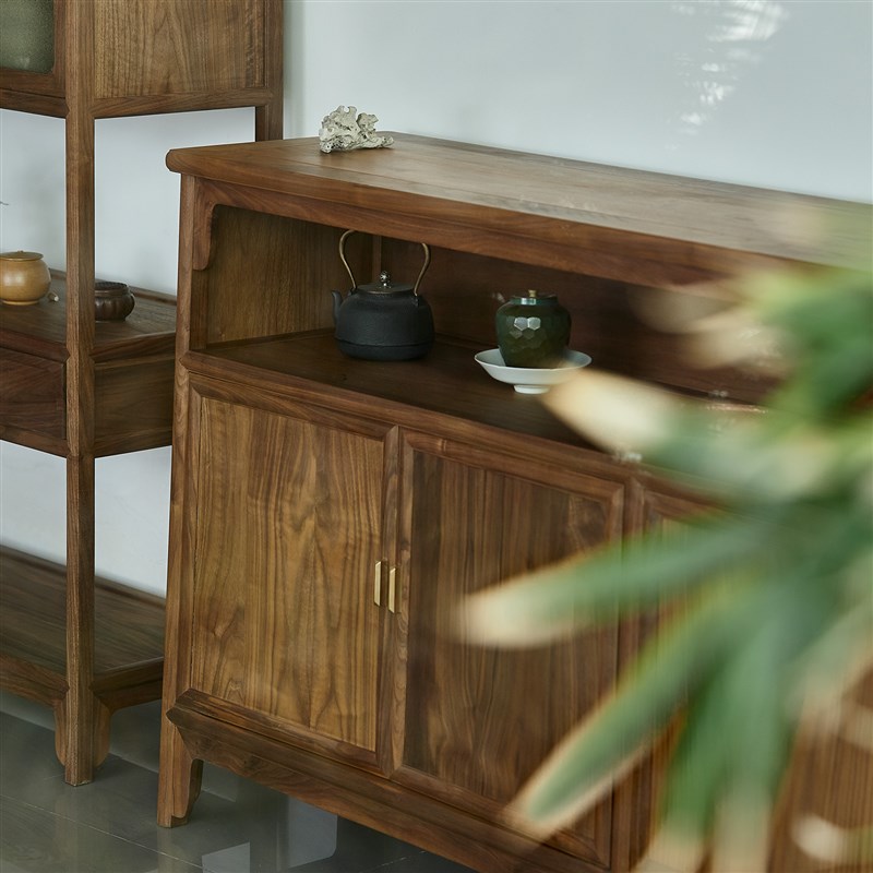 璞木禅意新中式黑胡桃木餐边柜储物柜边柜古典实木卧室客厅家具