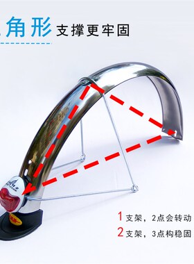 电动车挡泥板2支架14X2.125双支架3.2后轮16*2.50两根支撑3.00-10