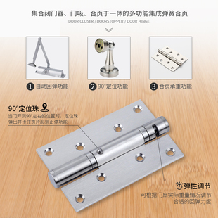 自动关门合页黑色弹簧合页90度定位闭门器合页不锈钢隐形回弹合叶