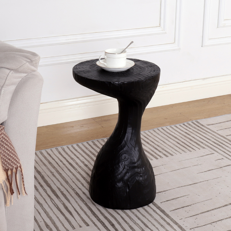 侘寂风火烧炭化黑色原木墩子家用实木边角几底座摆件创意畸形茶几