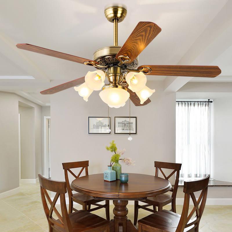 欧式风扇灯吊扇灯 餐厅客厅家用铁叶带灯吊扇中式复古电风扇吊灯