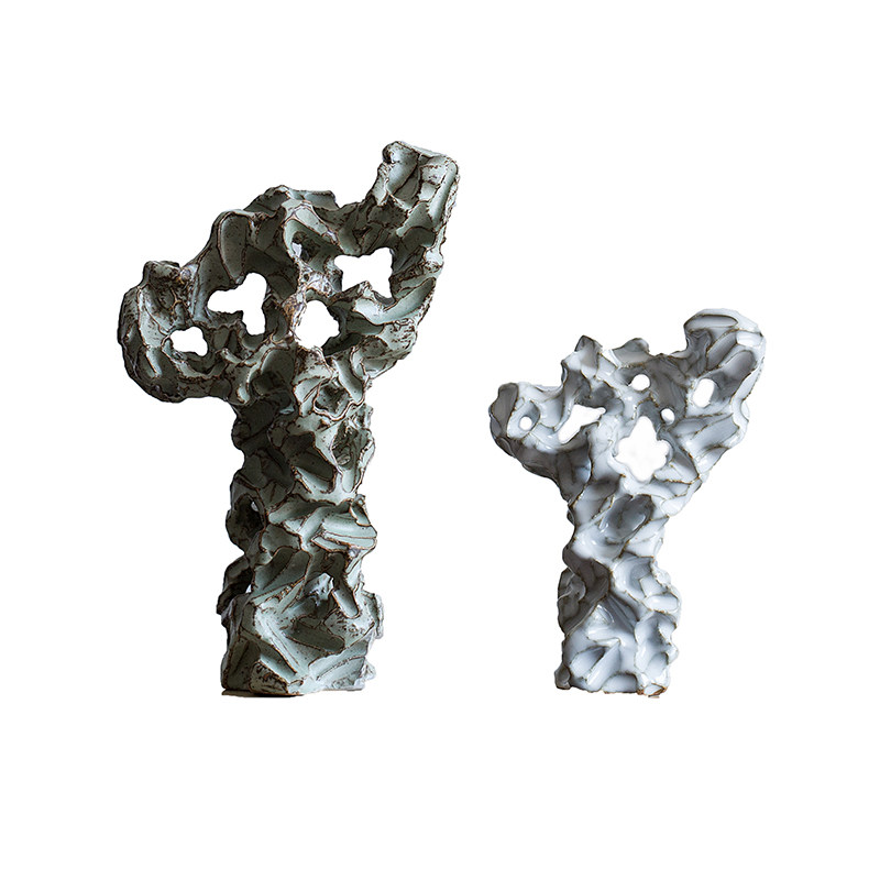 样板间书房博古架家居软装饰品 现代新中式太湖石假山陶瓷摆件