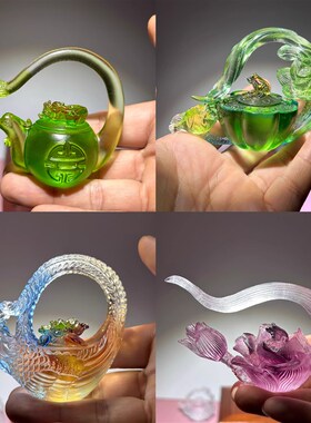创意可爱小茶壶彩色古法琉璃摆件葫芦把把壶桌面装饰饰品礼物造景