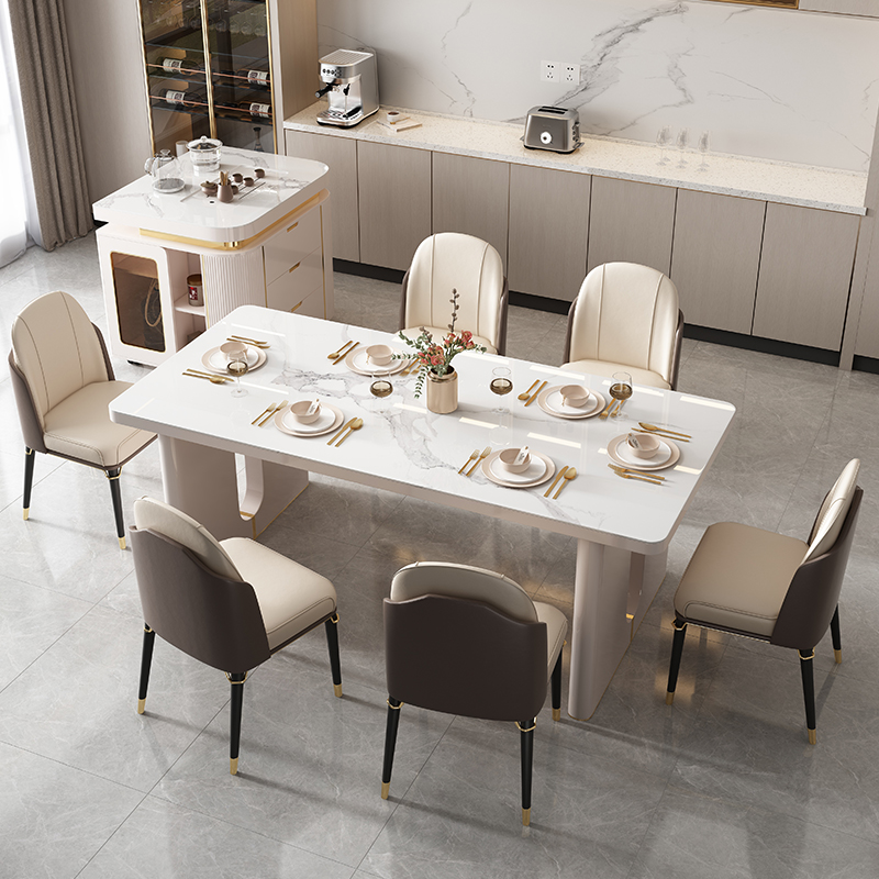 轻奢岩板吧台桌一体可伸缩多功能家用小户型现代厨房泡茶桌可定制