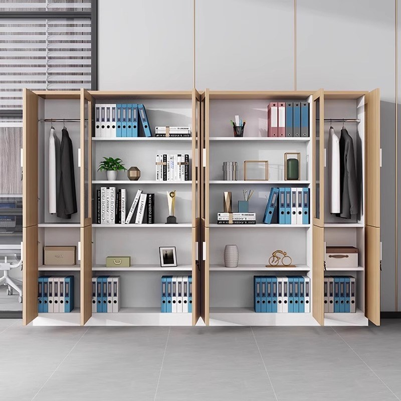 木质办公室文件柜资料柜储物柜档案柜带锁玻璃门书柜可定制展示柜