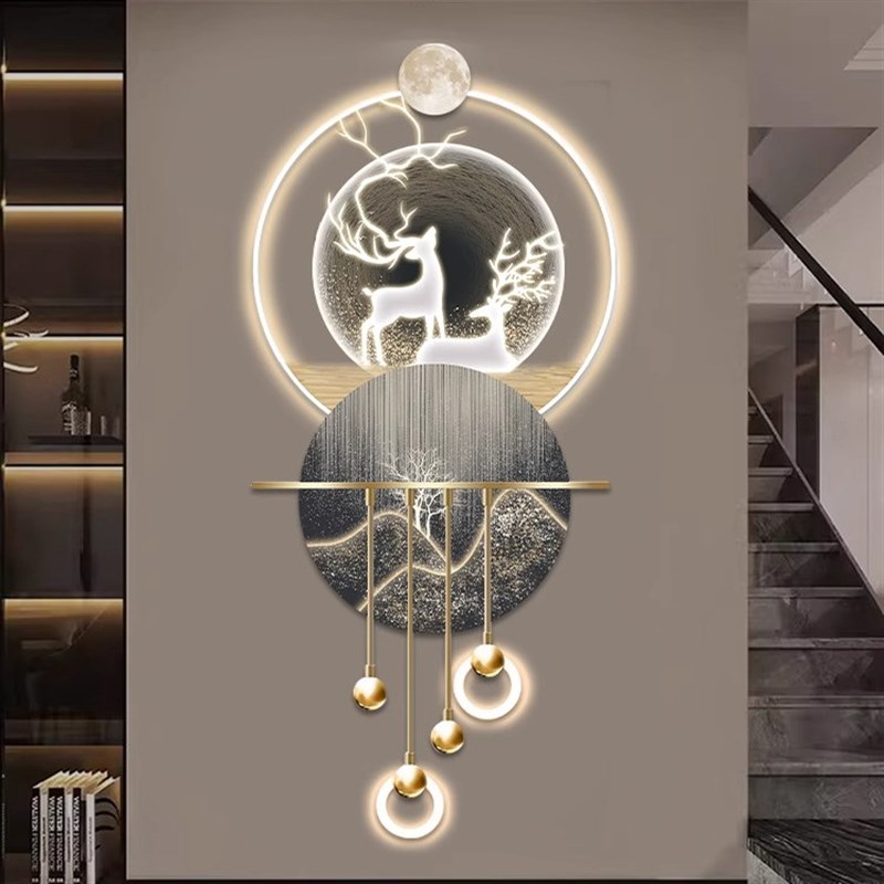 轻奢玄关装饰画九鱼图立体LED灯画入户走廊过道壁挂画2025新图片