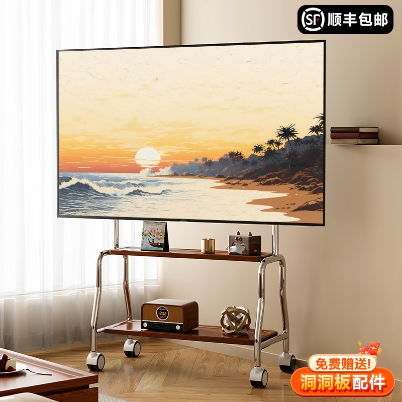 电视机可移动落地支架立式不锈钢带轮推车客厅55/65/75寸通用挂架