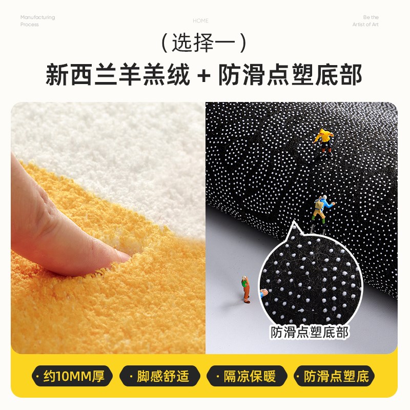卡通卧室地毯2025新款萌系床边可爱毛绒脚垫家用床前地垫防滑免洗