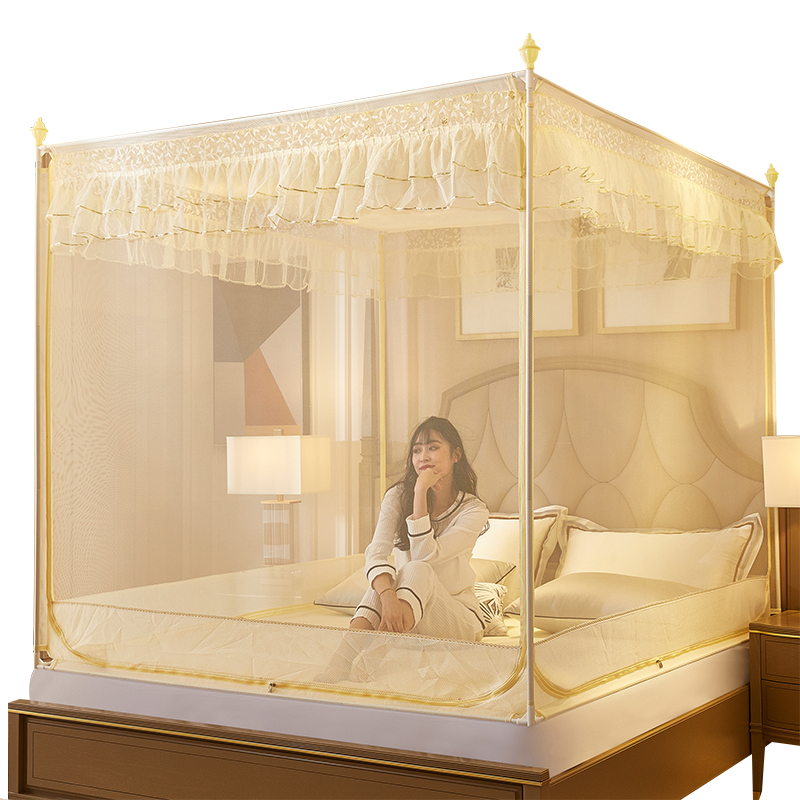 蚊帐新款儿童防摔家用蒙古包三开门15米18m12床公主风支架纹账
