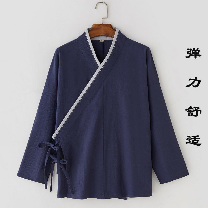 汉服男中国风春秋上衣中式道服道袍弹力棉麻居家服休闲服禅修服