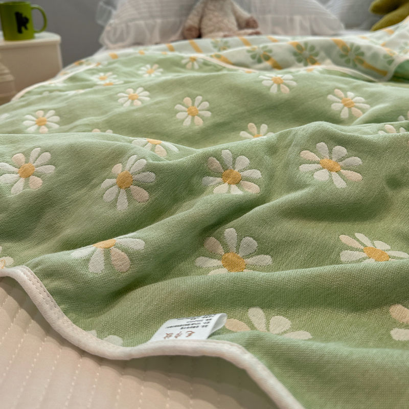 A类田园绿色花卉毛巾被夏季夏凉被空调被全棉纯棉可机洗薄款被子