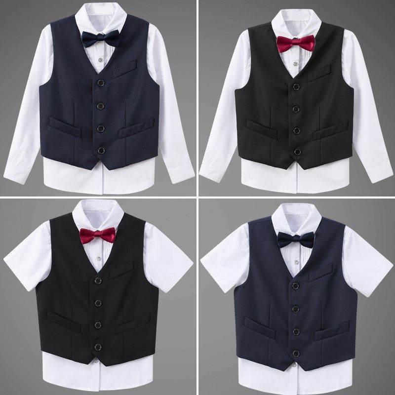 毕业晚会儿童黑色马甲套装纯色背心男童礼服钢琴演出学院西装马甲