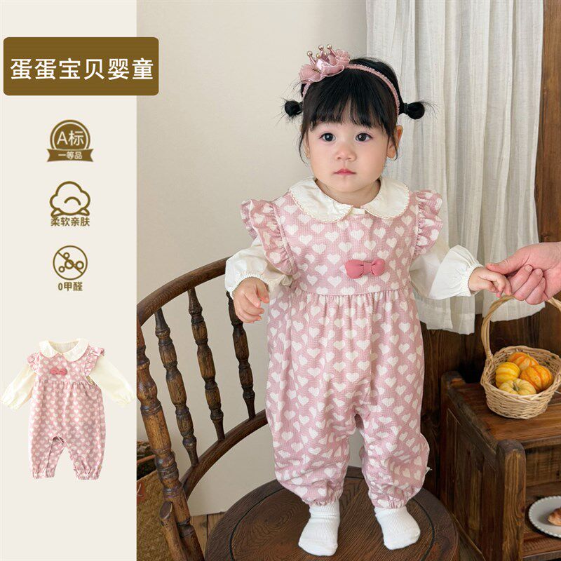 女宝宝秋装婴儿衣服连体背带裤洋气一岁公主套装秋季新款外出幼儿