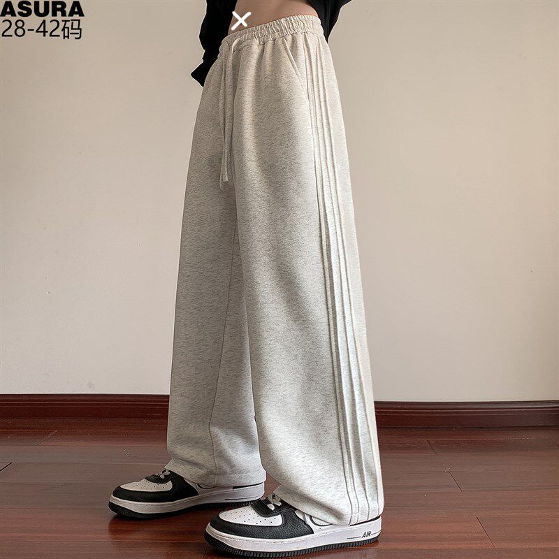 弹力条纹长裤男加肥加大码潮牌胖子宽松直筒裤春秋季休闲运动2025