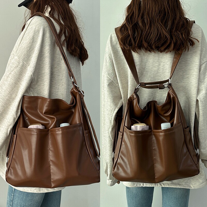 多功能双肩揹包女2023新款秋冬软皮单肩斜挎包学生上课大容量书包