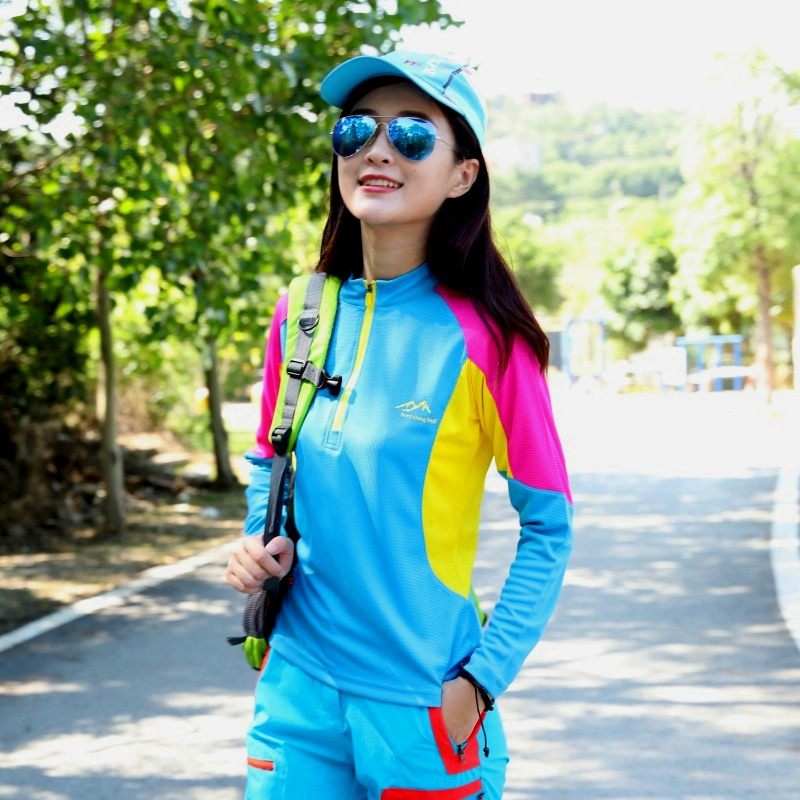 户外速干衣女式长袖速干T恤打底衫登山徒步健身运动防嗮快干衣夏