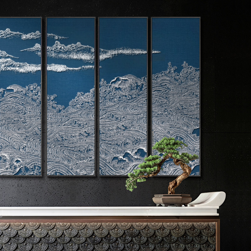 一幅画拯救了客餐厅颜值~新中式装饰画酒店风景浮雕玄关大幅挂画