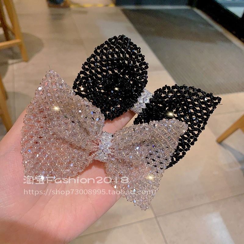 韩版大号弹簧夹水钻发夹马尾夹头花网红新款发卡顶夹横夹小众发饰