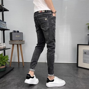 牛仔裤男秋冬季九分裤抓毛加薄绒男裤子长裤韩版潮流弹力修身小脚