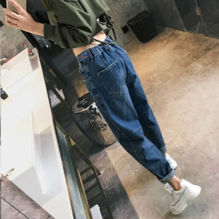 阔腿裤 2021新款 子韩版 显瘦老爹裤 高腰牛仔裤 复古宽松哈伦裤 女秋季